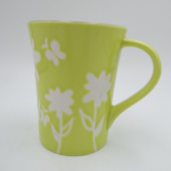 Starbucks Tall Coffee Mug 2007 Lime Green White Floral Ceramic 12oz - Picture 2 of 8